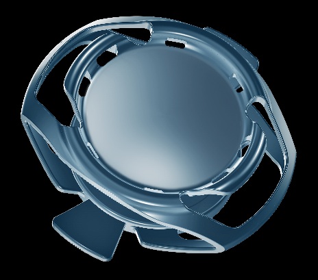 Structure complexe de l'implant accommodatif Synchrony avec sa double optique.